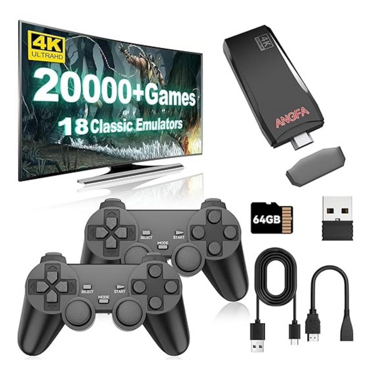 Wireless Retro Game Console Stick Built in 20000+ Games with 18 Emulators 64GB