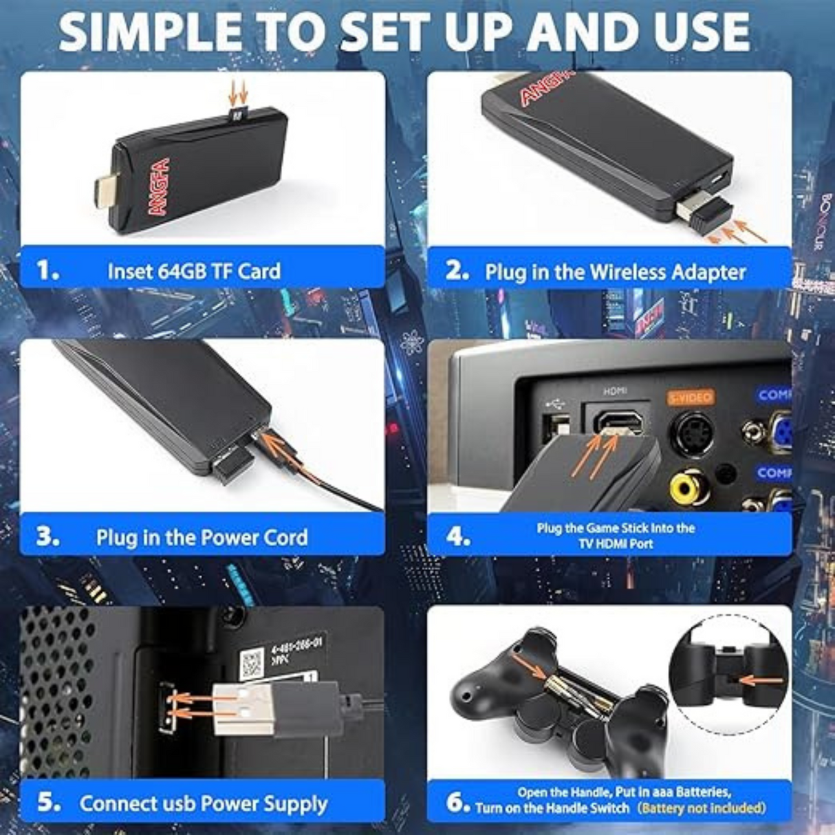 Wireless Retro Game Console Stick Built in 20000+ Games with 18 Emulators 64GB
