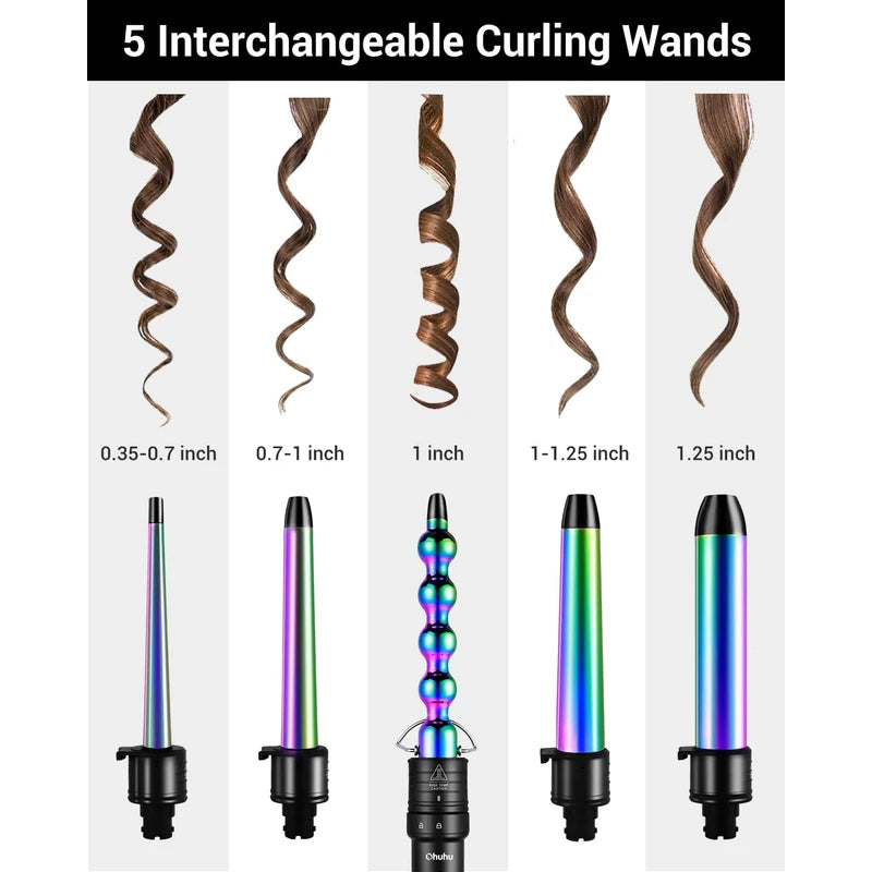 5 in 1 Curling Iron Wand Set, Ohuhu Upgrade Curling Wand with 5Pcs