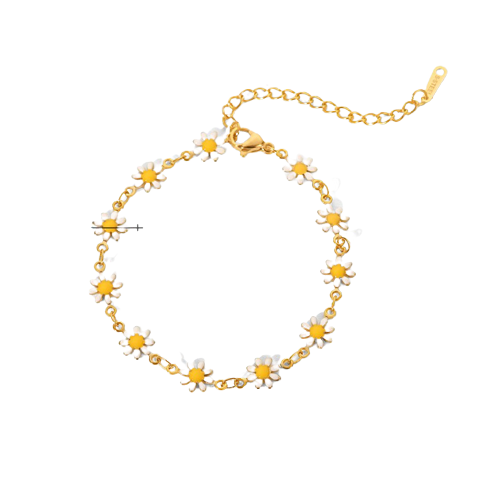 18K Gold Plated Adjustable Dainty Daisy Bracelet Stainless Steel