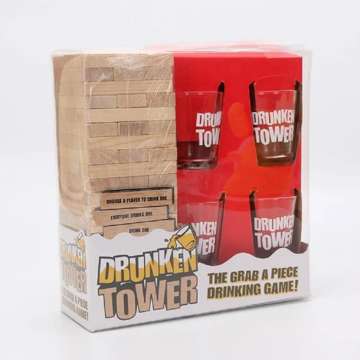 iParty Hard Drunken Tower Drinking Game 4 Shot Glasses 60 Blocks