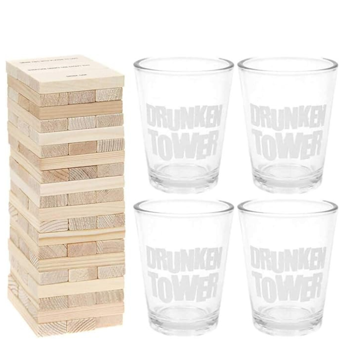 iParty Hard Drunken Tower Drinking Game 4 Shot Glasses 60 Blocks