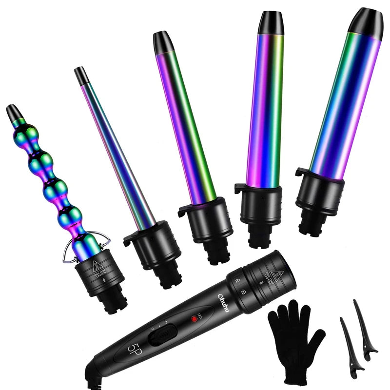 5 in 1 Curling Iron Wand Set, Ohuhu Upgrade Curling Wand with 5Pcs