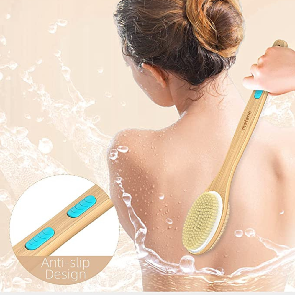 Shower Brush with Soft and Stiff Bristles Dual-Sided Long Handle Back Scrubber Body Exfoliator